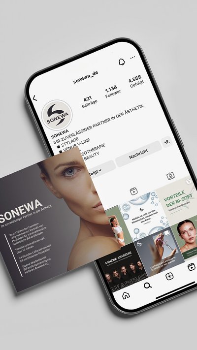 Darstellung der gestalteten Social-Media-Posts zu Image und Produkten.