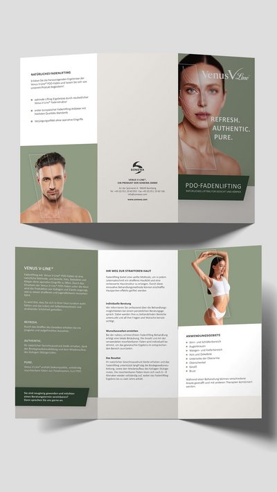 6-seitiger DIN lang Flyer zur Produktpräsentation.