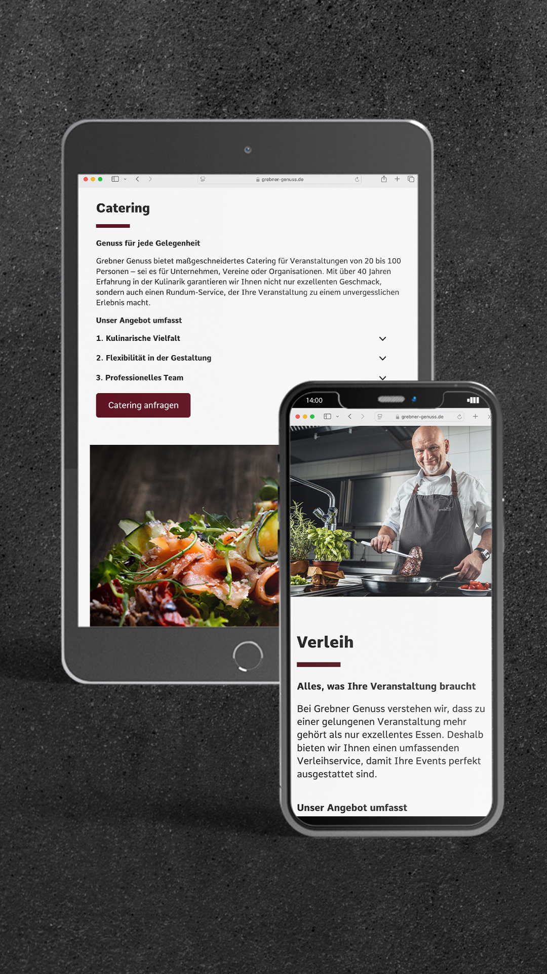 mobile Darstellung der neuen Website von Grebner Genuss